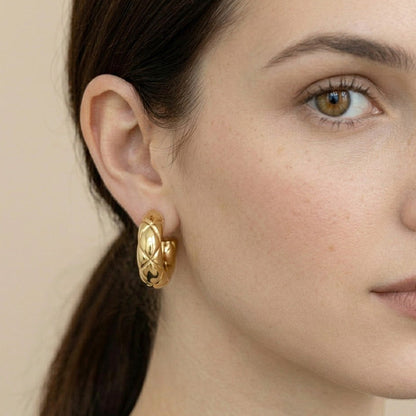 Madeline Love Gold 14K Gold Dipped Quilted Half Hoop Earrings