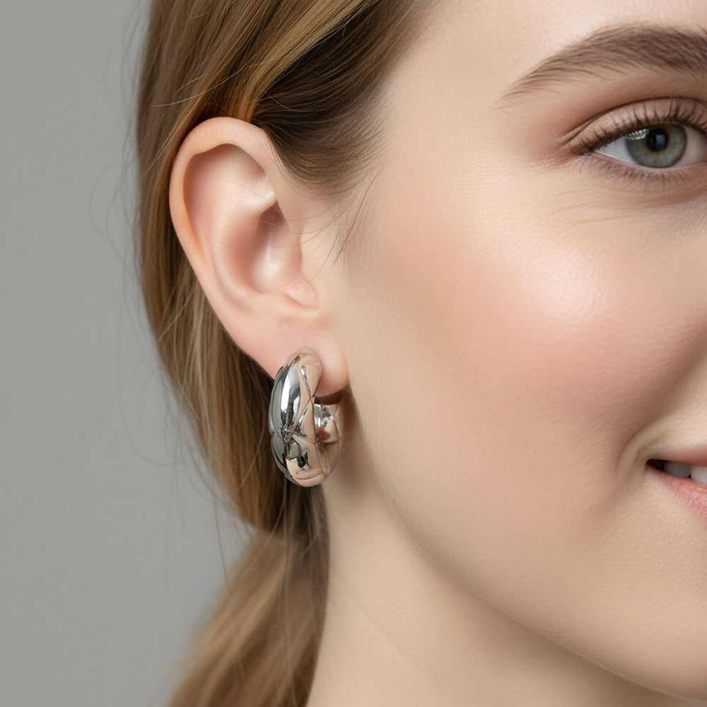 Madeline Love Silver, White Gold White Gold Dipped Quilted Half Hoop Earrings