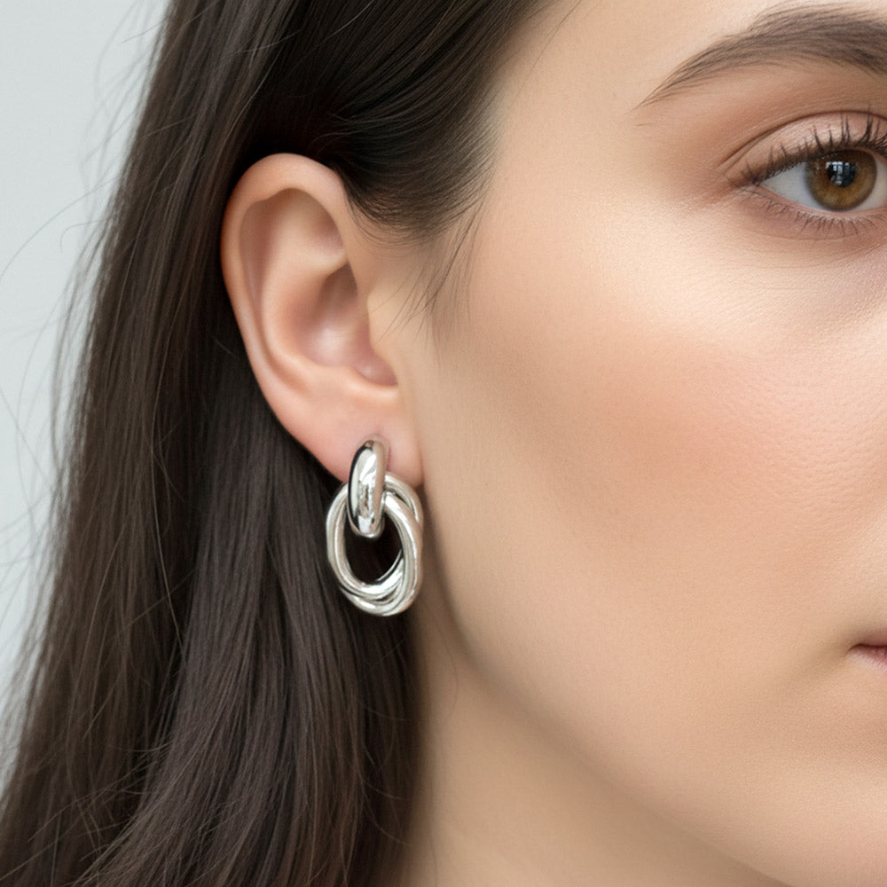 Madeline Love Silver, White Gold White Gold Dipped Double Oval Link Drop Earrings