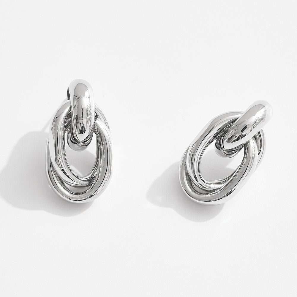 Madeline Love Silver, White Gold White Gold Dipped Double Oval Link Drop Earrings - desc