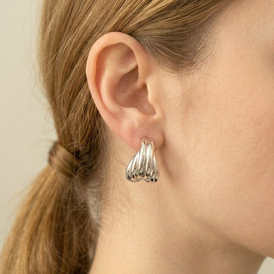 Madeline Love Silver, White Gold White Gold Dipped Layered Oval Statement Earrings