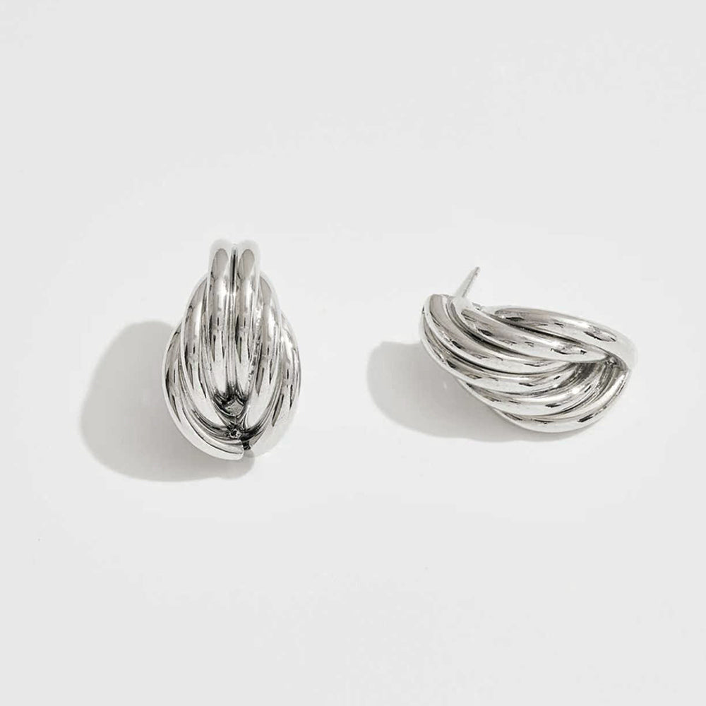 Madeline Love Silver, White Gold White Gold Dipped Layered Oval Statement Earrings - desc