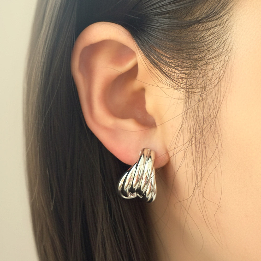 Madeline Love Silver, White Gold White Gold Dipped Layered Oval Statement Earrings - extra