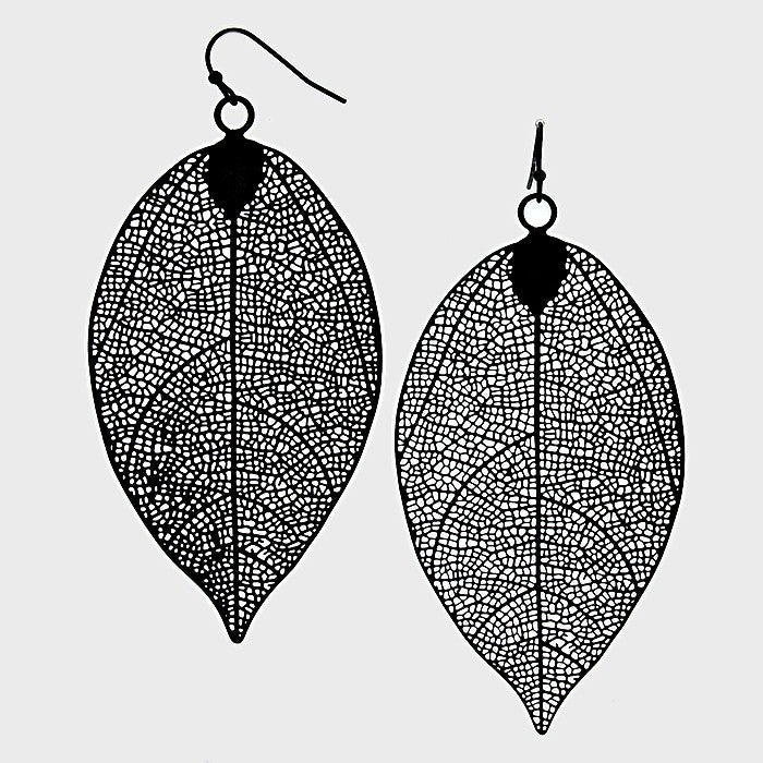Madeline Love Black Leaf Metal Earrings