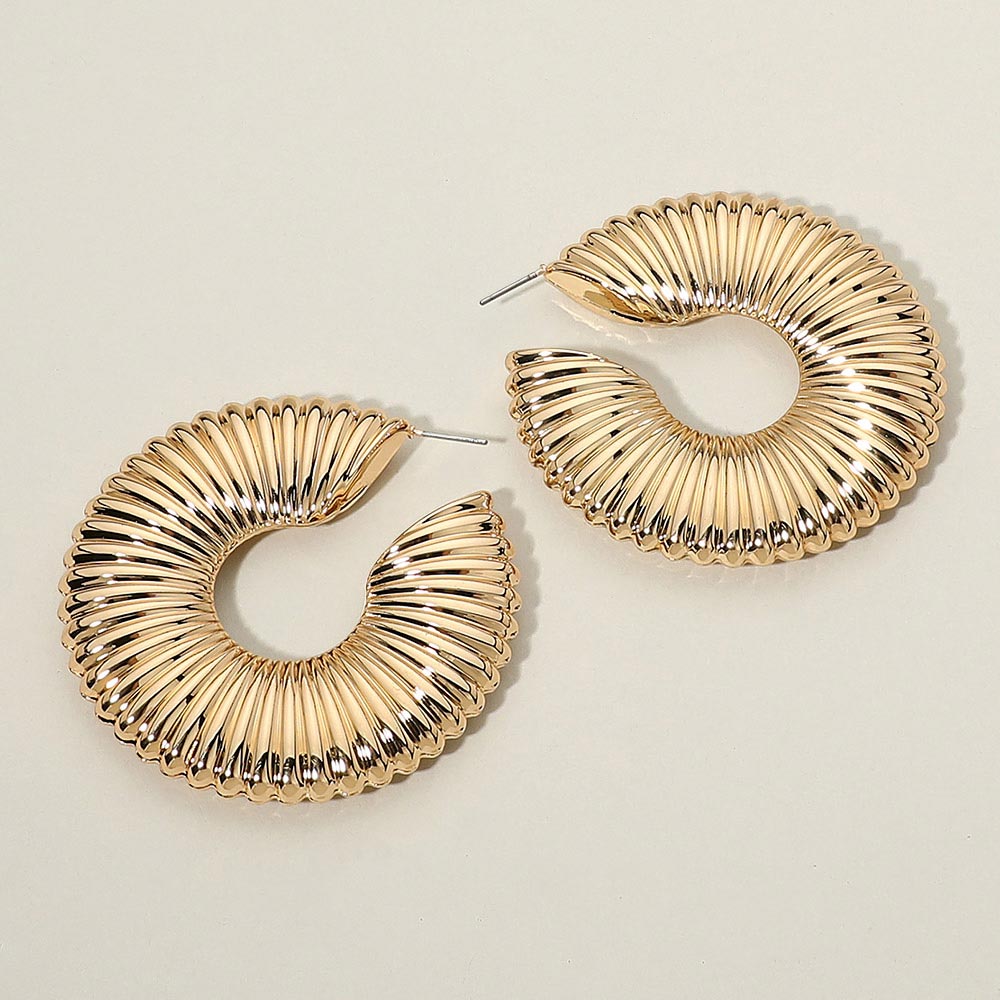 Madeline Love Gold Ribbed Metal Fan Hoop Earrings