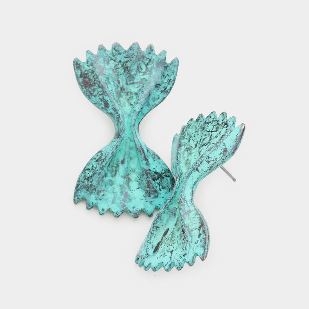 Madeline Love Patina Verdigris Farfalle Pasta Metal Earrings