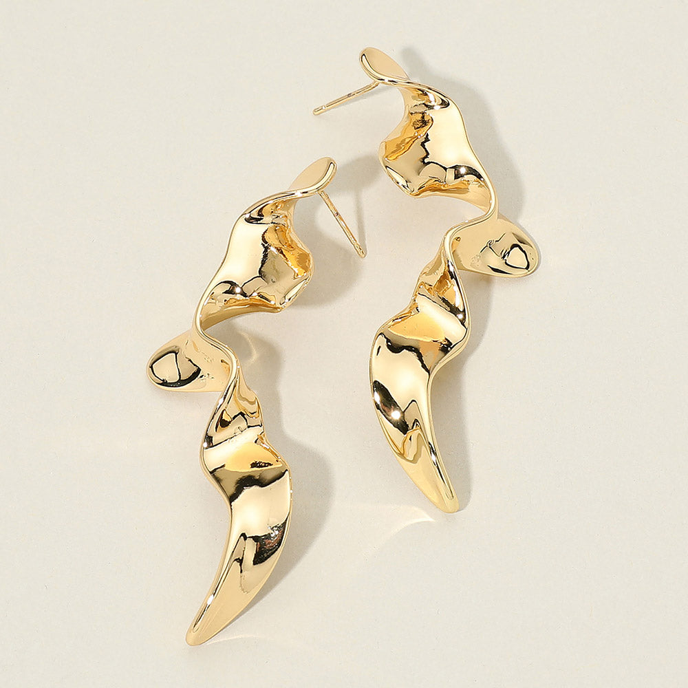 Madeline Love Gold Sculptural Abstract Twisted Metal Drop Statement Earrings