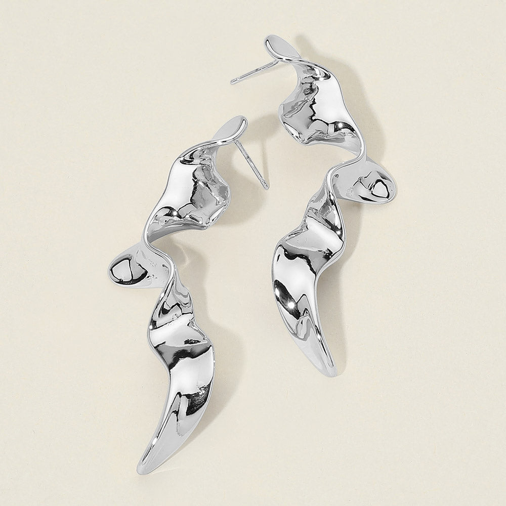 Madeline Love Rhodium Sculptural Abstract Twisted Metal Drop Statement Earrings