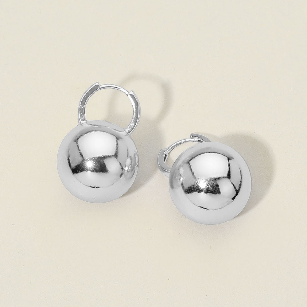 Madeline Love Rhodium Polished Metal Sphere Drop Huggie Hoop Earrings