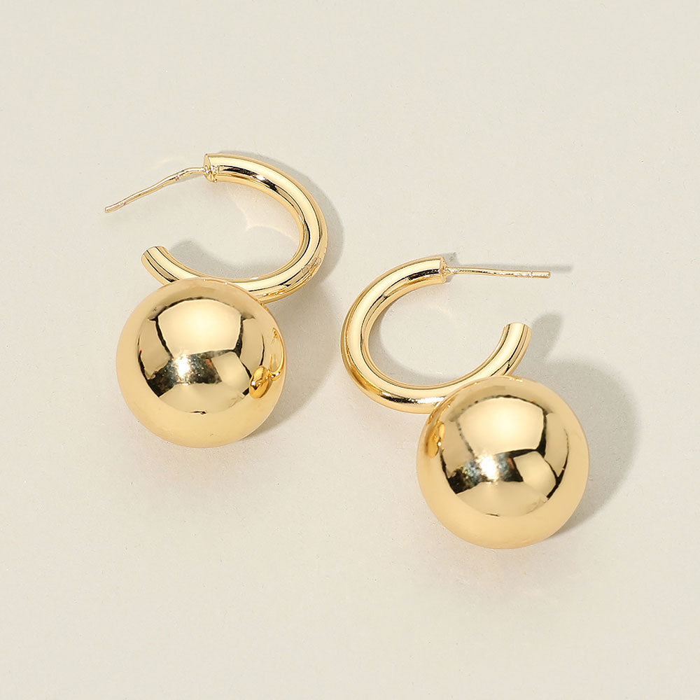 Madeline Love Gold Polished Metal Sphere Drop Hoop Earrings