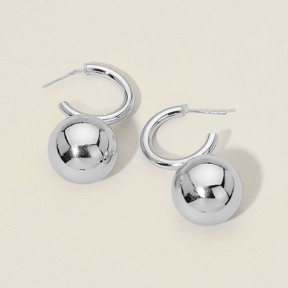 Madeline Love Rhodium Polished Metal Sphere Drop Hoop Earrings