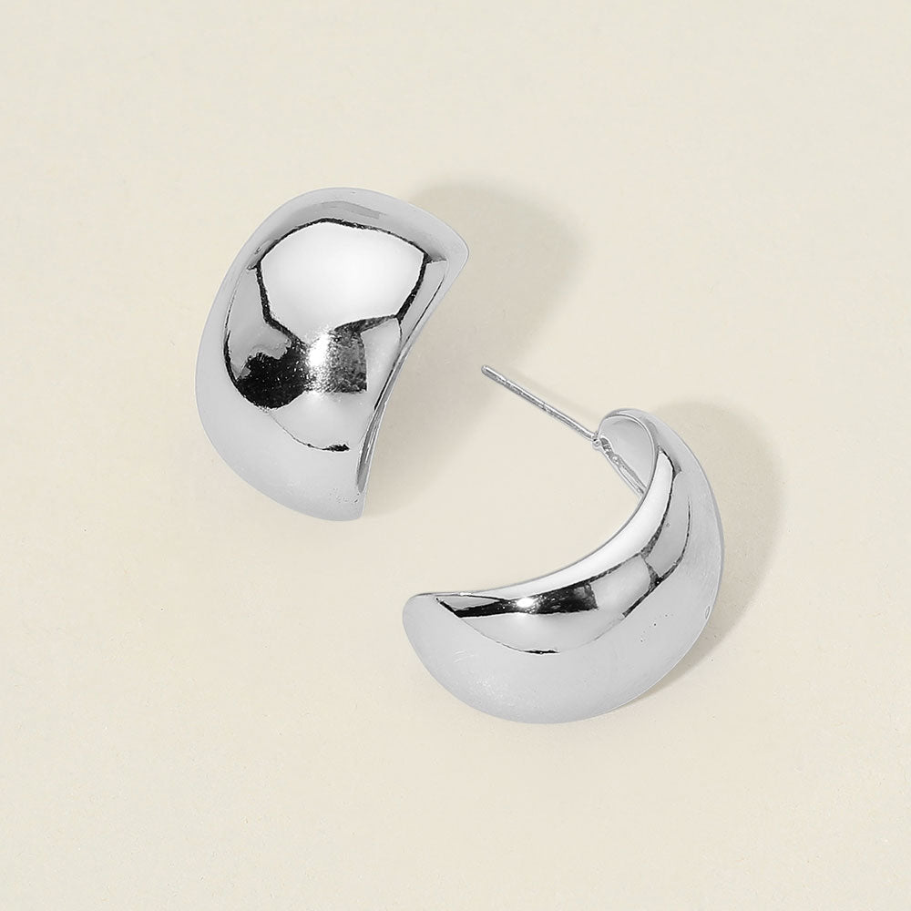 Madeline Love Rhodium Chunky Curved Half Metal Hoop Earrings