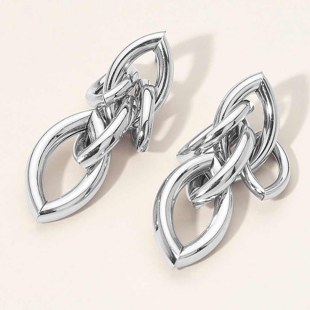 Madeline Love Rhodium Bold Interlocking Link Statement Earrings