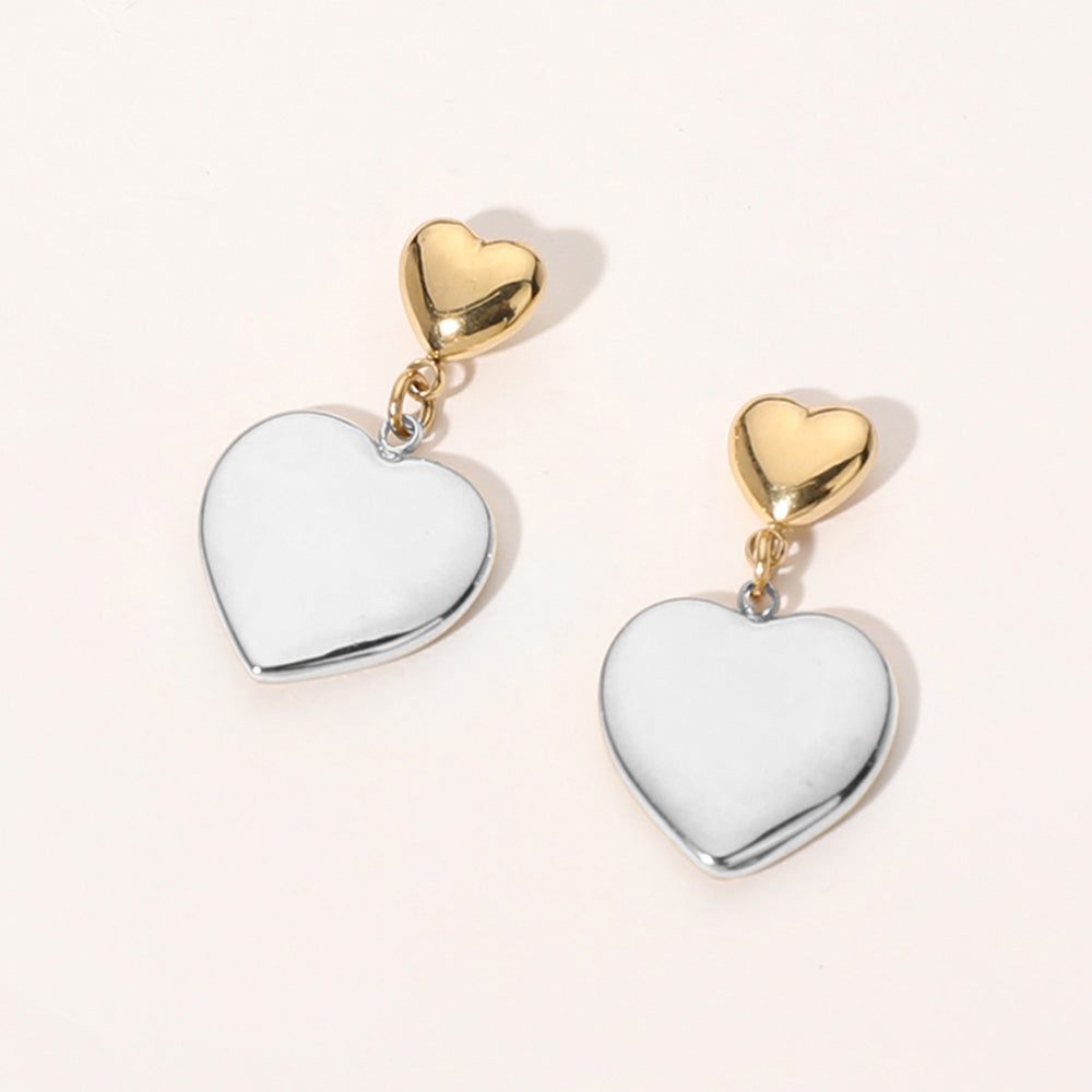 Madeline Love Gold, Rhodium Stainless Steel Heart Dangle Earrings