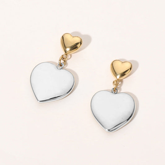 Madeline Love Gold, Rhodium Stainless Steel Heart Dangle Earrings