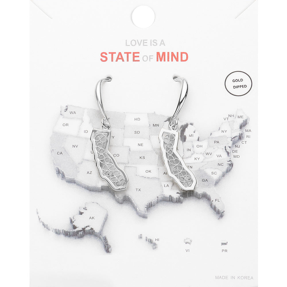 Madeline Love Rhodium White Gold Dipped California State Earrings