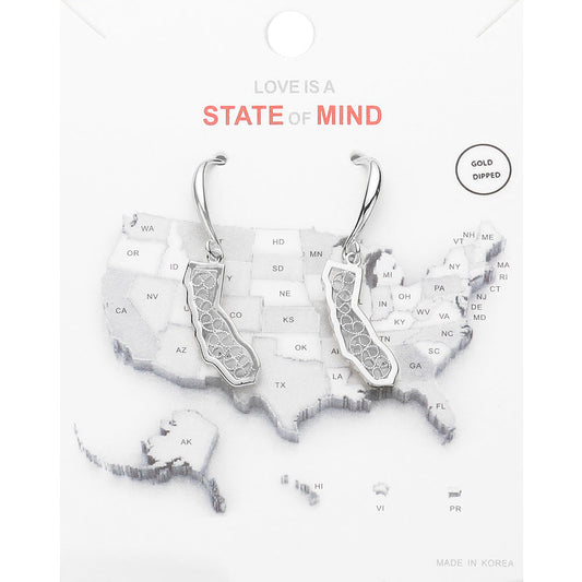 Madeline Love Rhodium White Gold Dipped California State Earrings