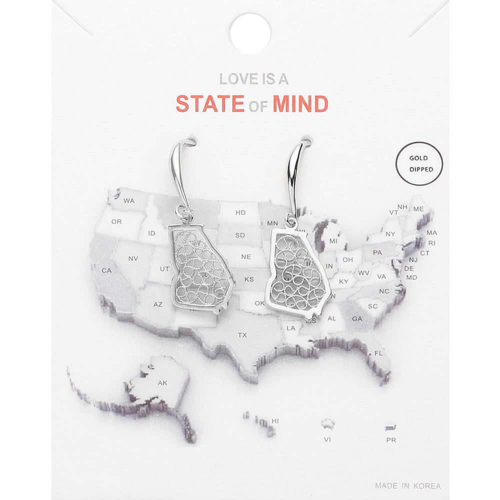Madeline Love Rhodium White Gold  Dipped Georgia State Earrings