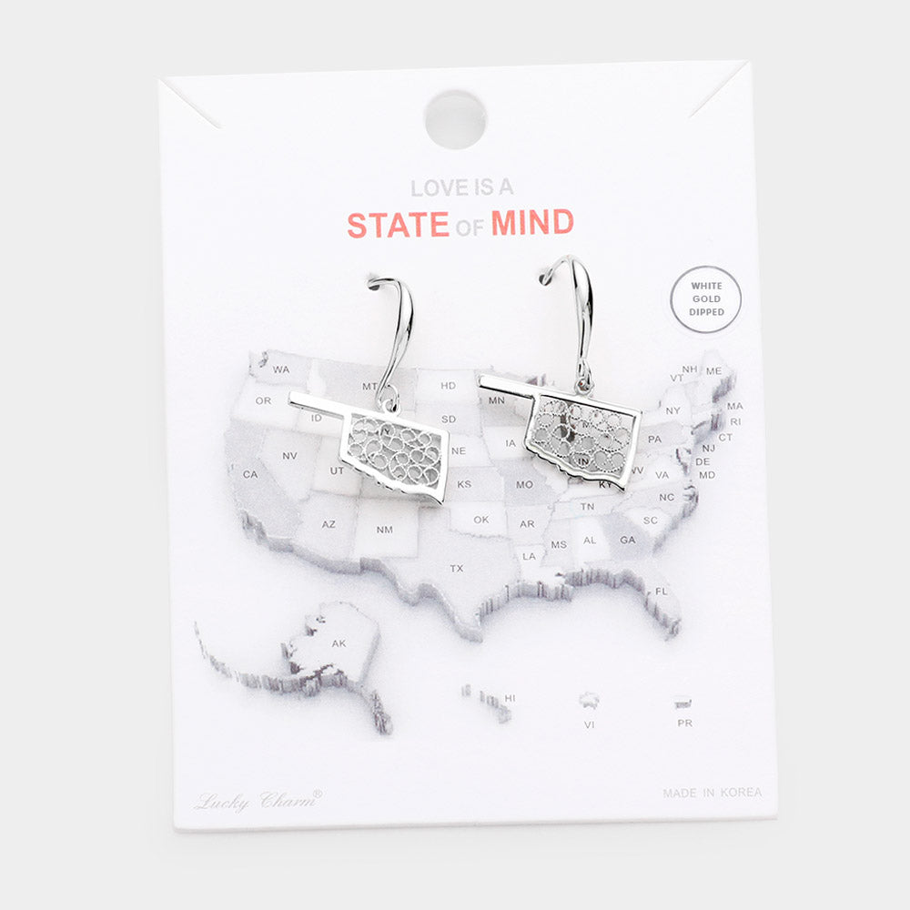 Madeline Love Rhodium White Gold Dipped Oklahoma State Earrings - desc