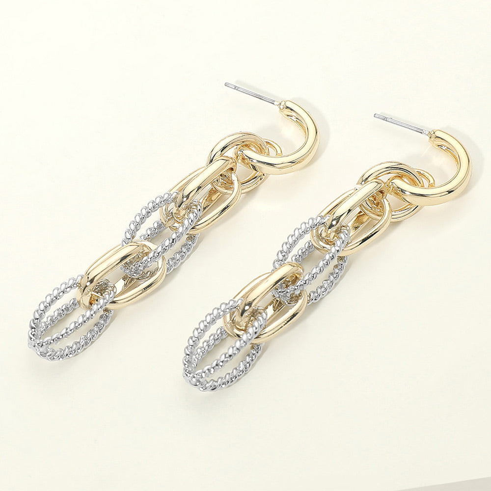 Madeline Love Two Tone 14K Gold Plated Layered Chain Link Drop Earrings