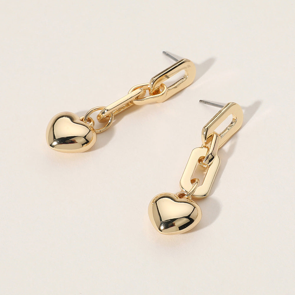 Madeline Love Gold Metal Paperclip Link Dropdown Puffy Heart Dangle Earrings
