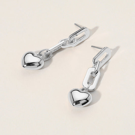 Madeline Love Silver Metal Paperclip Link Dropdown Puffy Heart Dangle Earrings