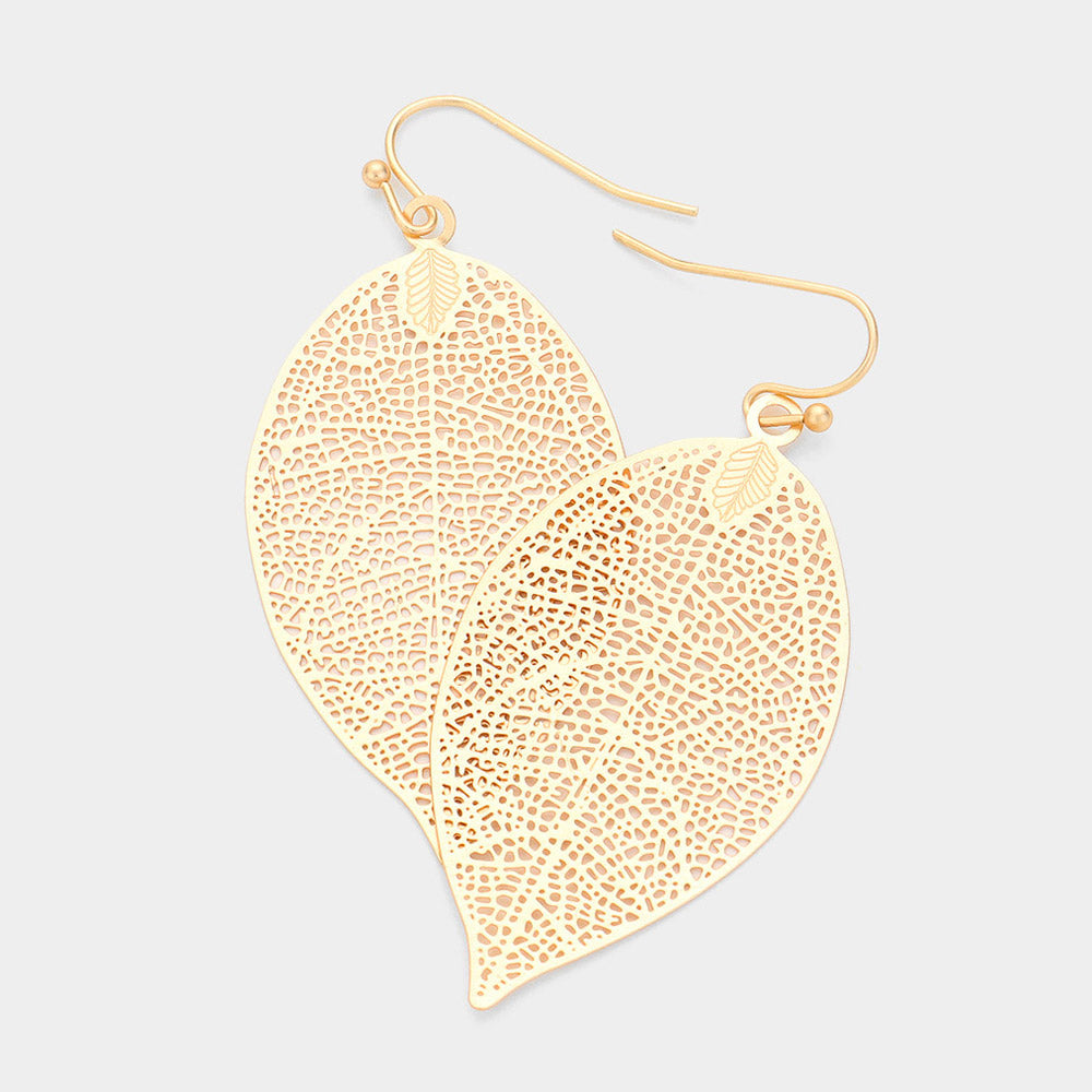 Madeline Love Matte gold Matte Metal Leaf Filigree Dangle Earrings