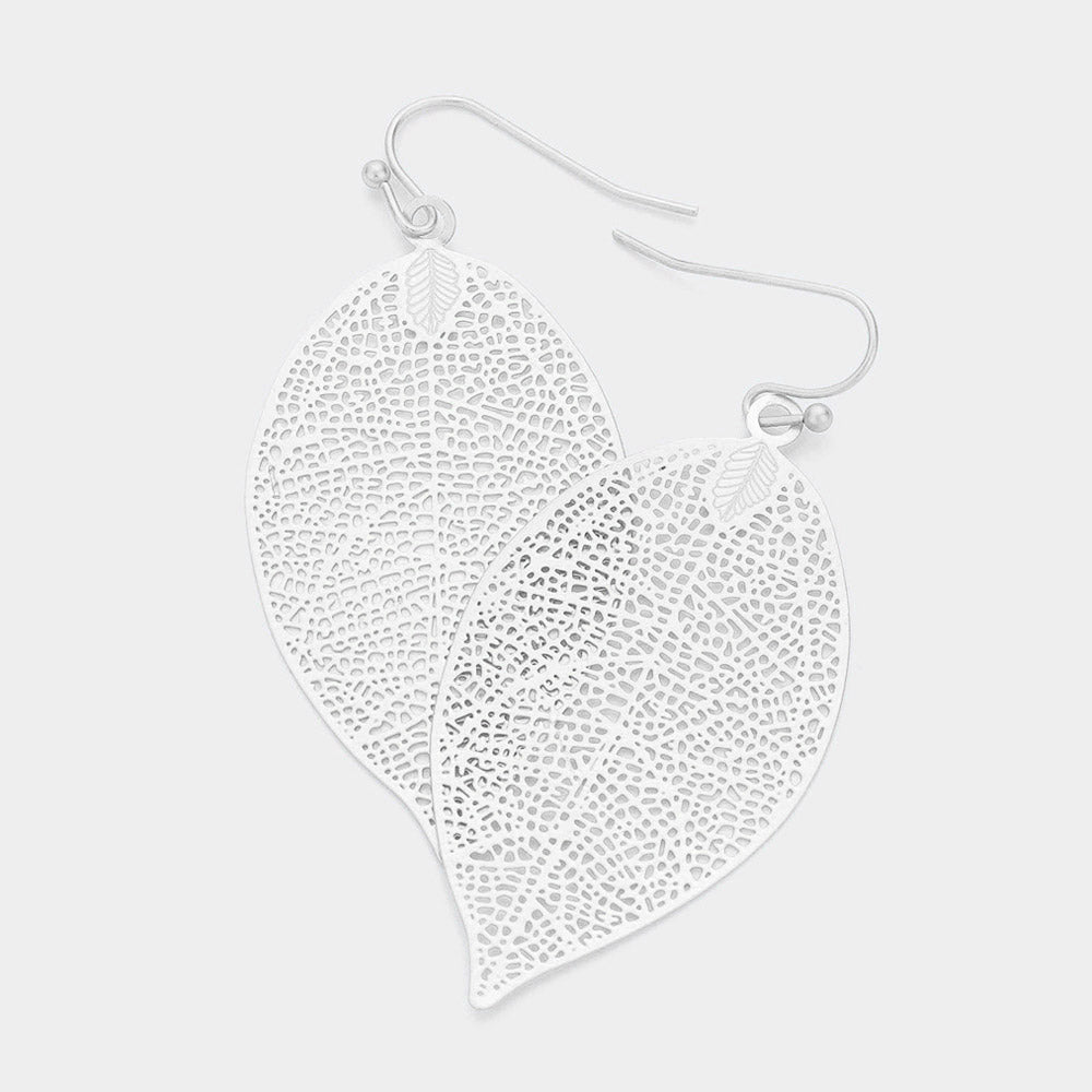 Madeline Love Matte Silver Matte Metal Leaf Filigree Dangle Earrings