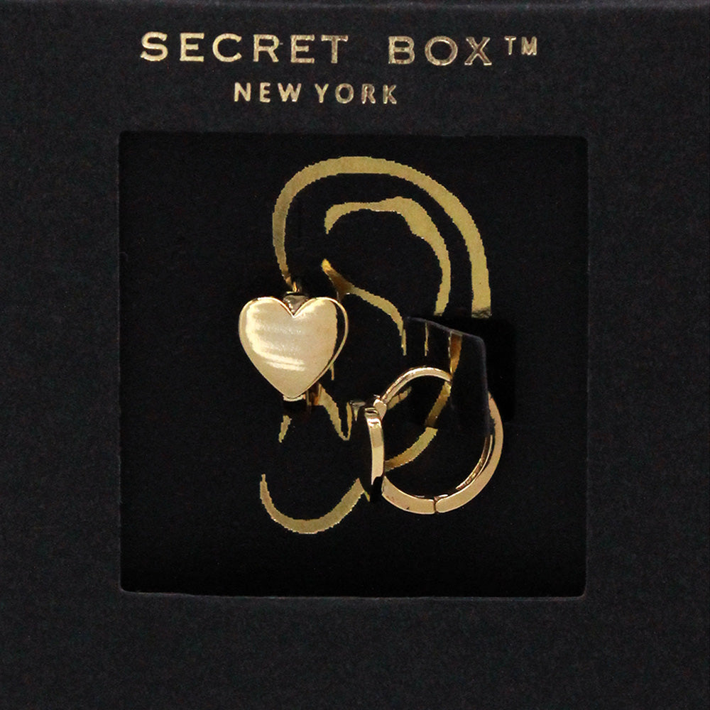 SECRET BOX_14K Gold Dipped Heart Huggie Hoop Earrings