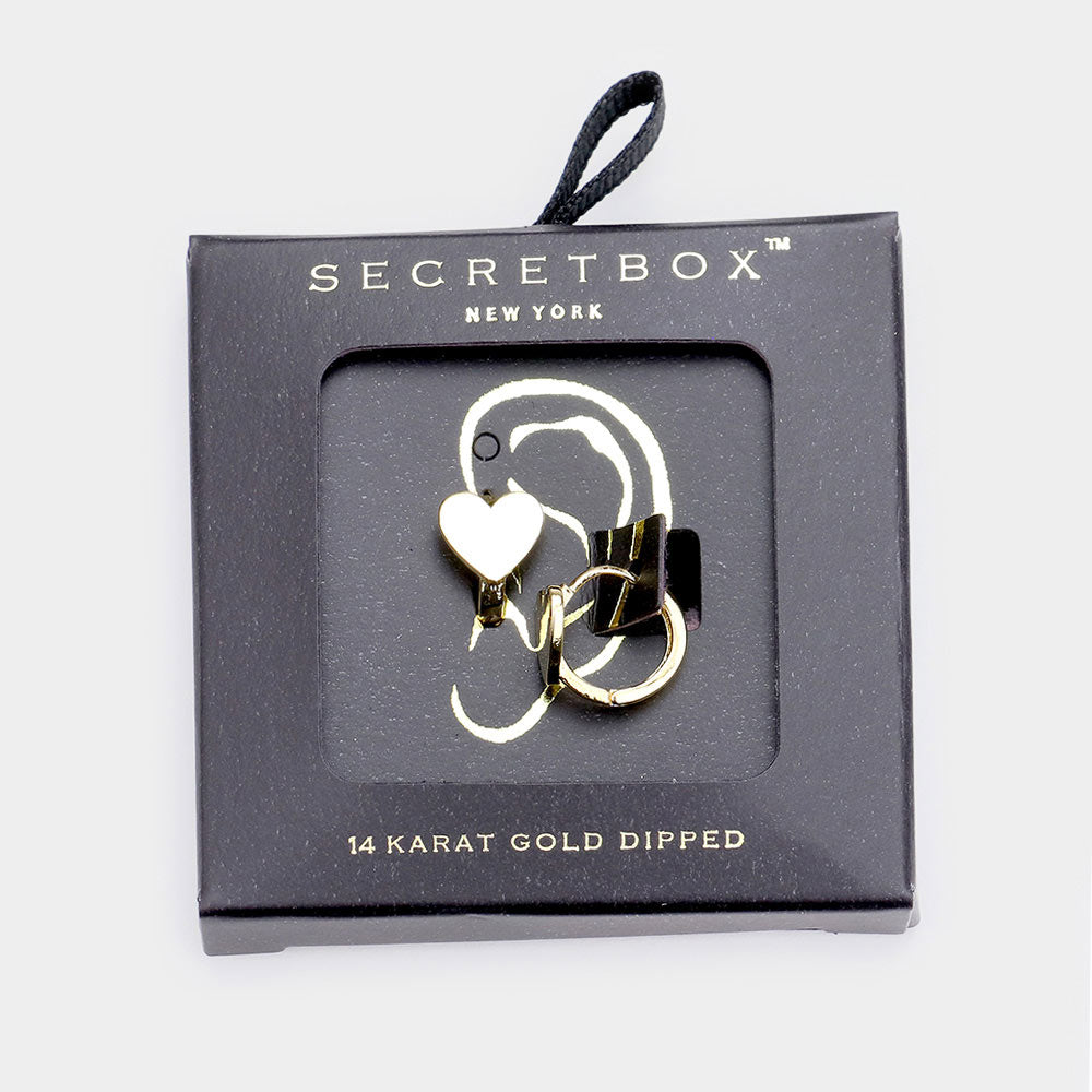 SECRET BOX_14K Gold Dipped Heart Huggie Hoop Earrings