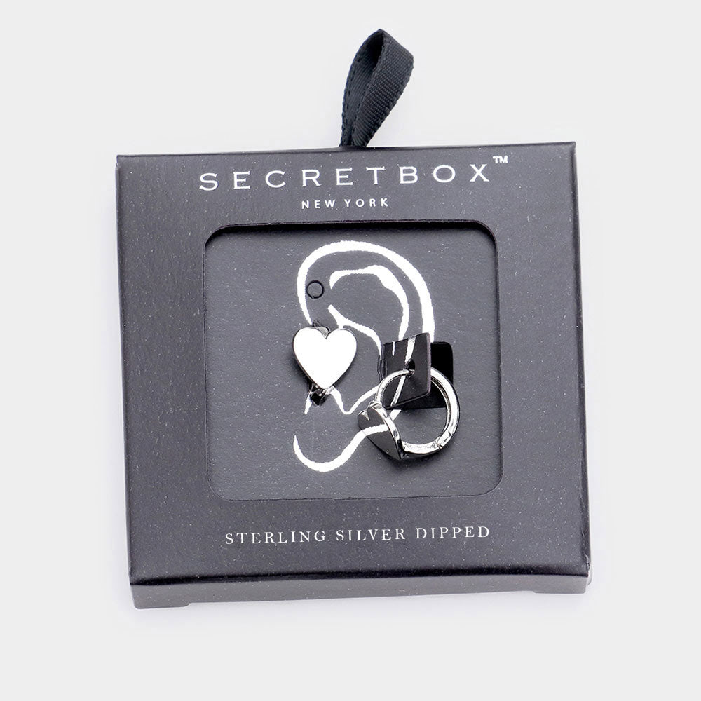 SECRET BOX_Sterling Silver Dipped Heart Huggie Hoop Earrings