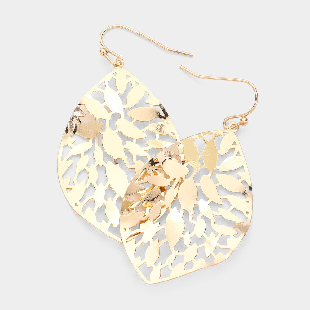 Madeline Love Gold Petal Filigree Brass Metal Dangle Earrings