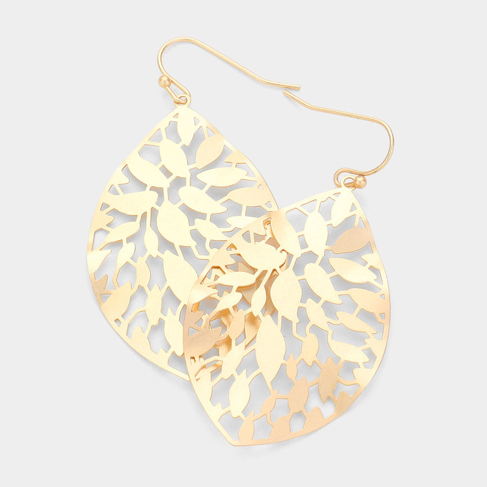 Madeline Love Matte gold Petal Filigree Brass Metal Dangle Earrings