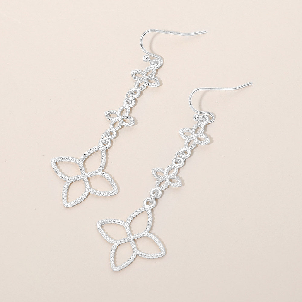 Madeline Love Silver Textured Metal Floral Link Drop Earrings