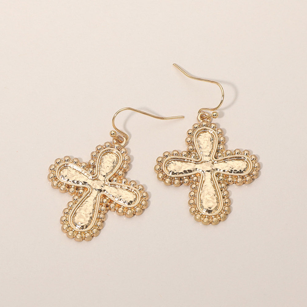 Madeline Love Worn Gold Textured Worn Metal Cross Drop Dangle Earrings