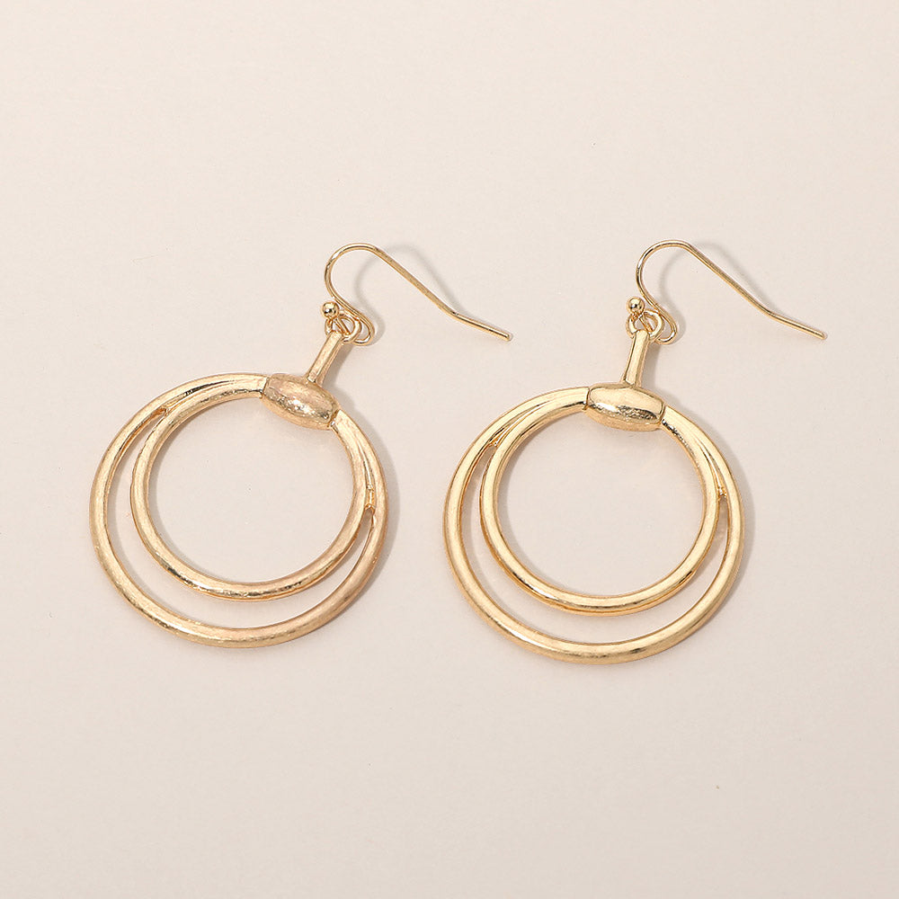 Madeline Love Worn Gold Open Metal Double Layered Circle Drop Earrings