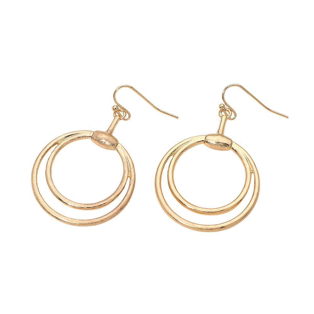 Madeline Love Worn Gold Open Metal Double Layered Circle Drop Earrings - desc