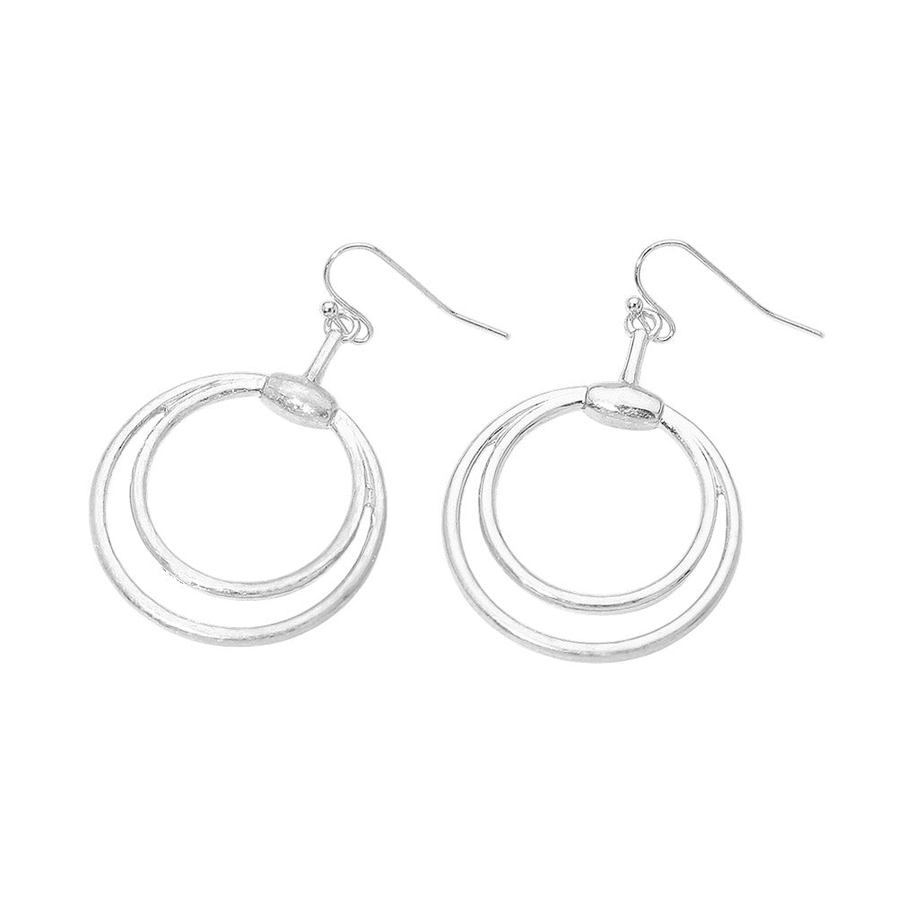Madeline Love Worn Silver Open Metal Double Layered Circle Drop Earrings - desc