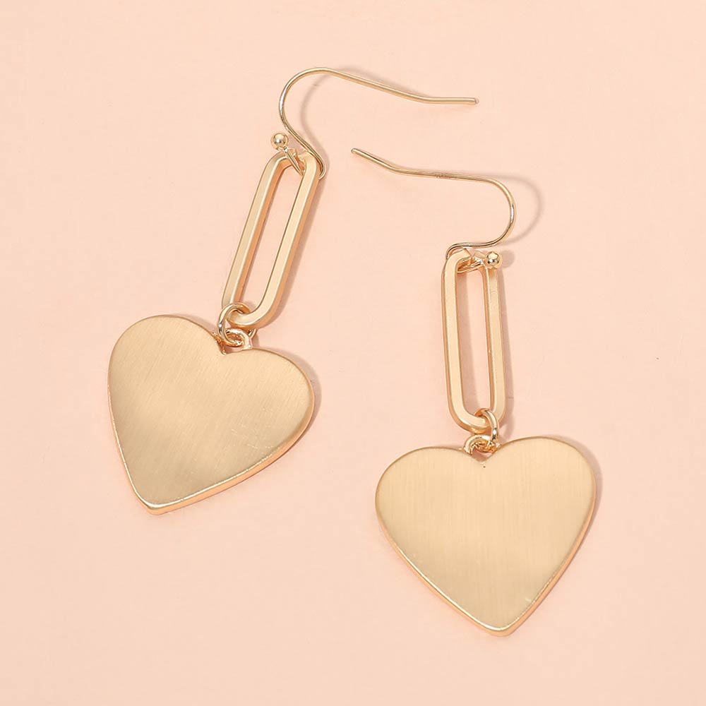 Madeline Love Matte gold Metal Heart Plate Drop Earrings