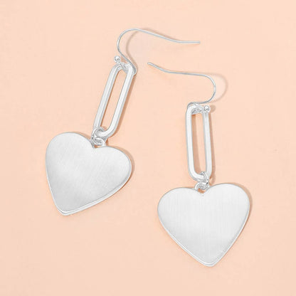 Madeline Love Matte Silver Metal Heart Plate Drop Earrings