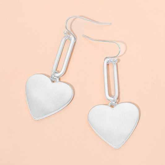 Madeline Love Matte Silver Metal Heart Plate Drop Earrings
