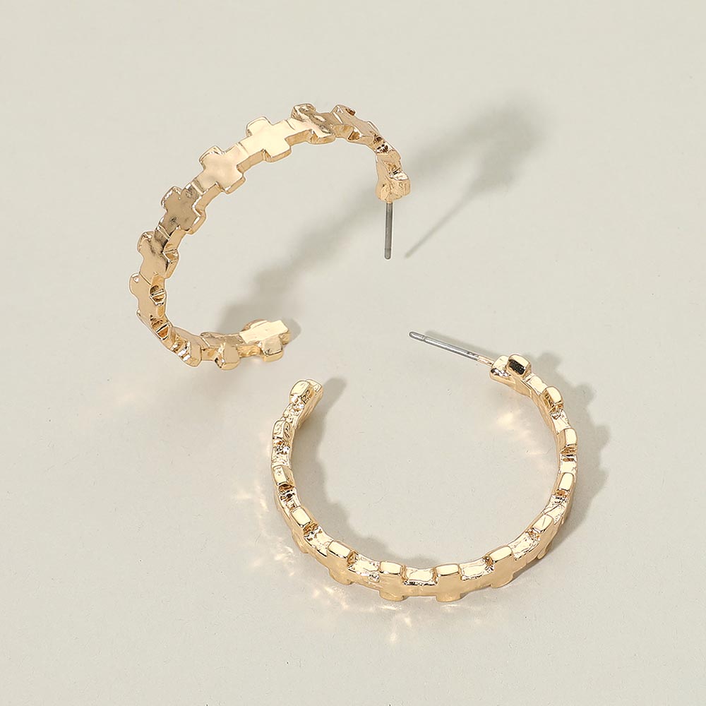 Madeline Love Gold Hammered Metal Cross Link Hoop Earrings