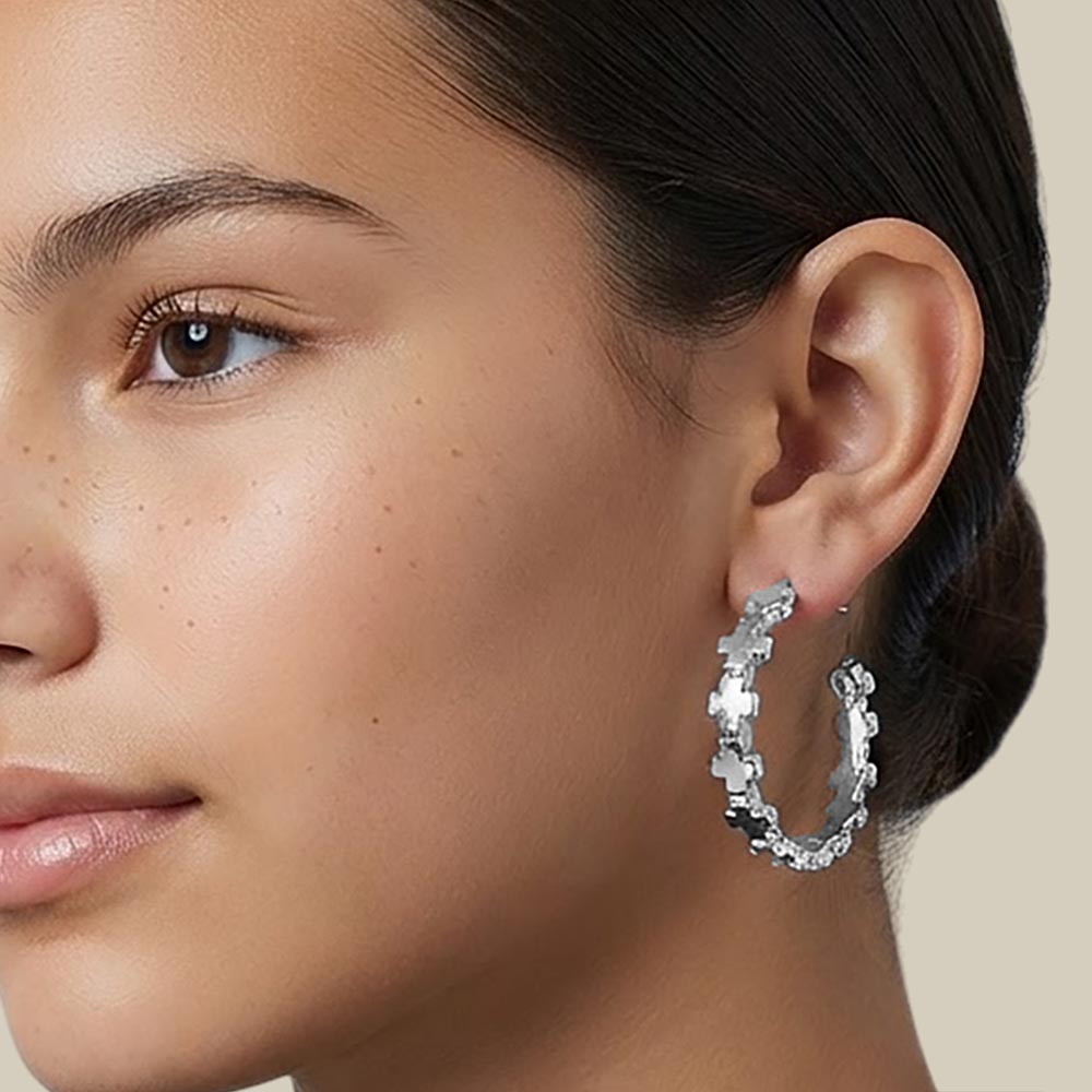 Madeline Love Silver Hammered Metal Cross Link Hoop Earrings