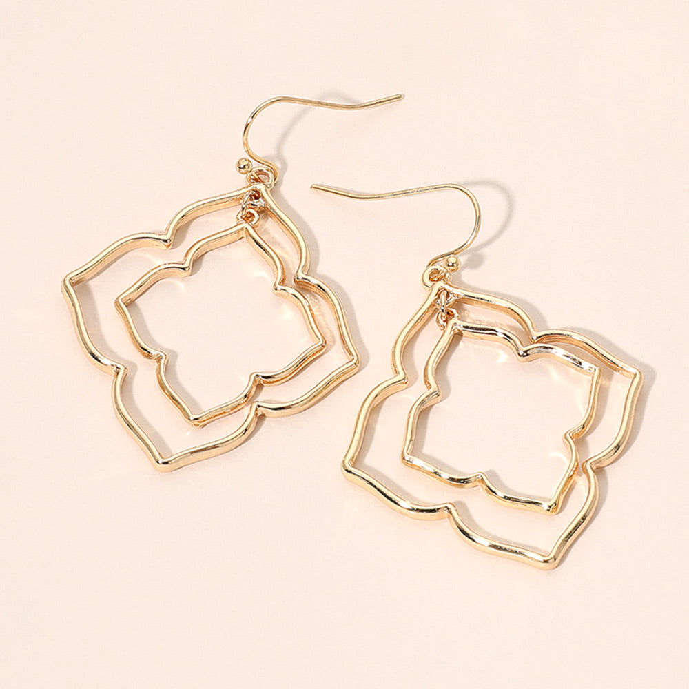 Madeline Love Gold Double Layered Metal Quatrefoil Openwork Drop Dangle Earrings