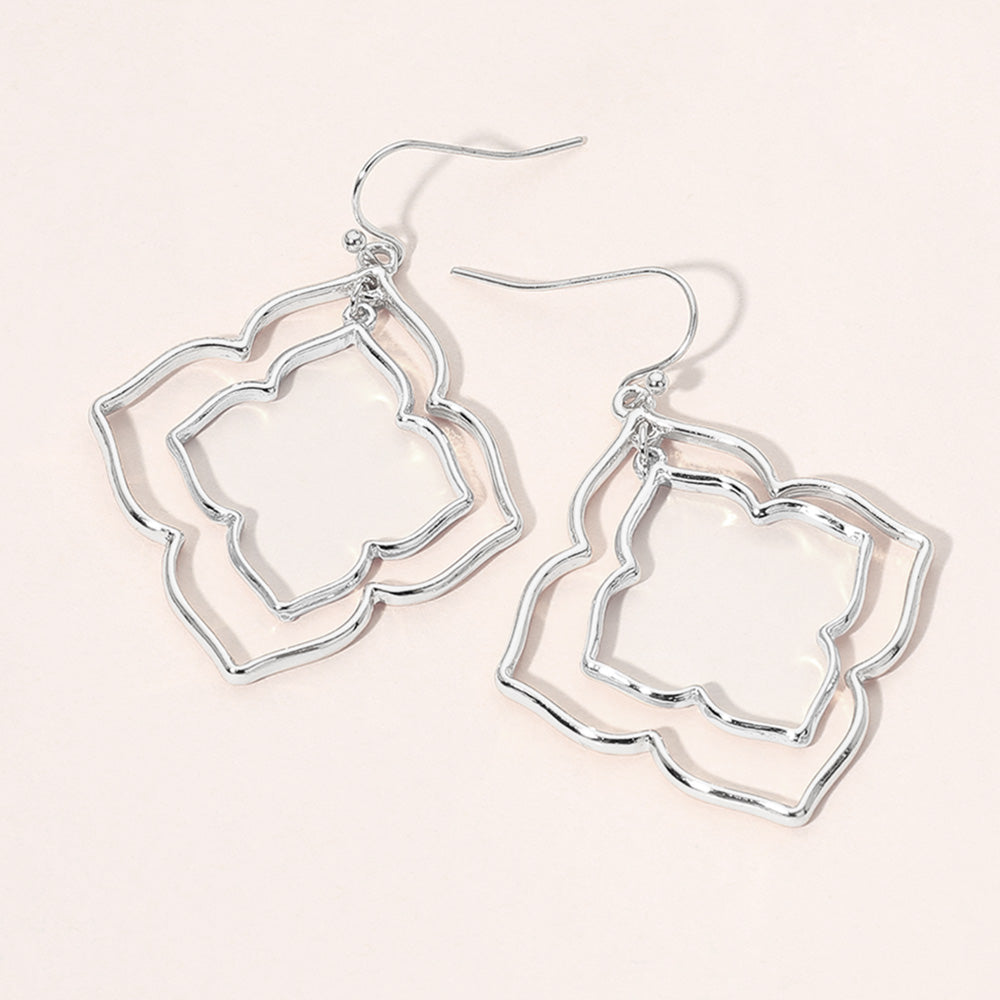 Madeline Love Silver Double Layered Metal Quatrefoil Openwork Drop Dangle Earrings