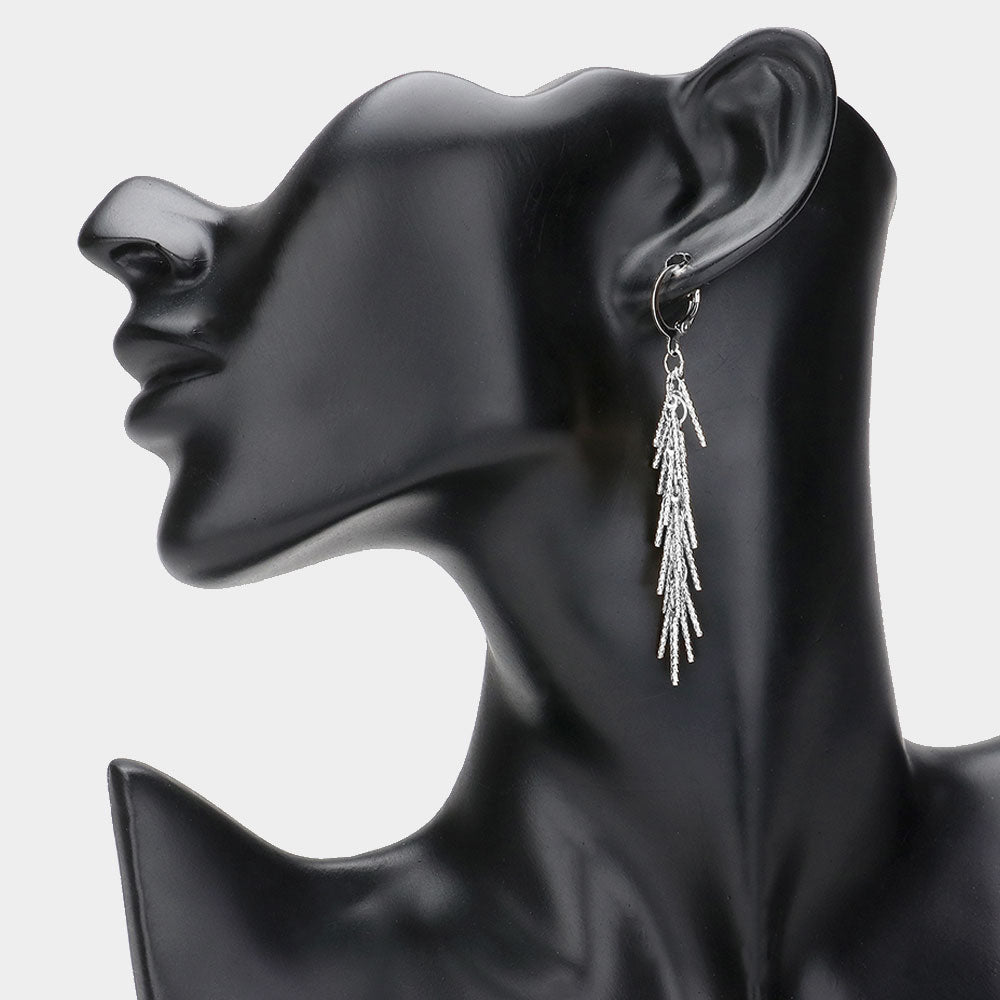 Madeline Love Silver Textured Metal Fringe Dropdown Dangle Earrings