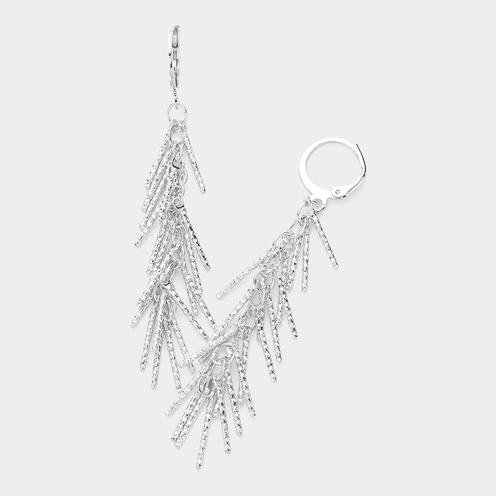 Madeline Love Silver Textured Metal Fringe Dropdown Dangle Earrings - desc
