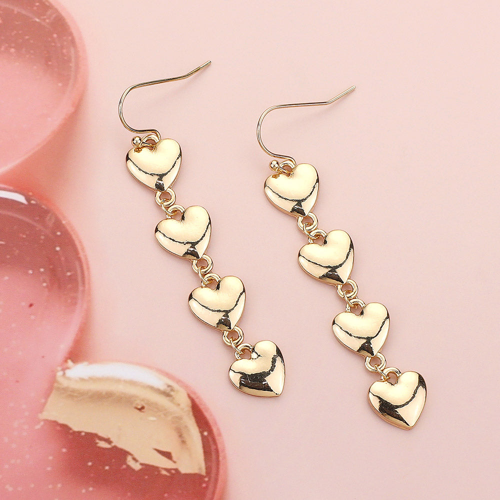 Metal Heart Link Dropdown Dangle Earrings