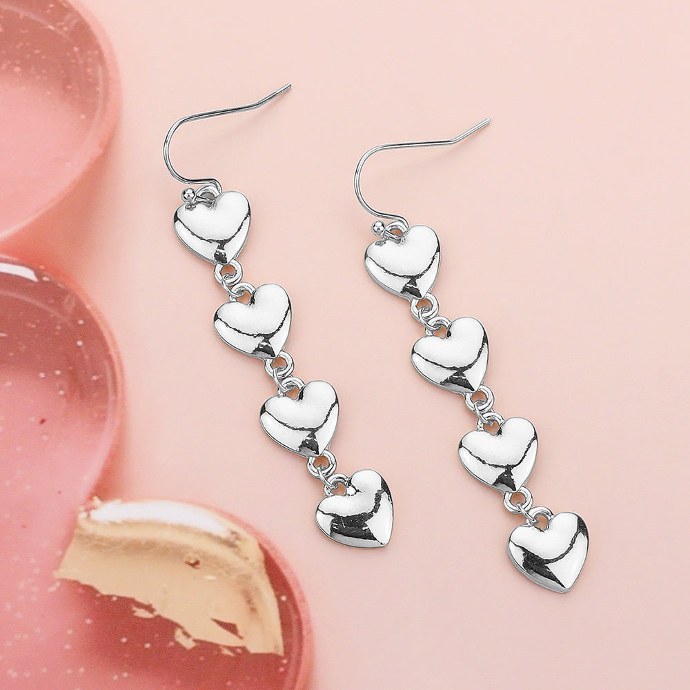 Metal Heart Link Dropdown Dangle Earrings