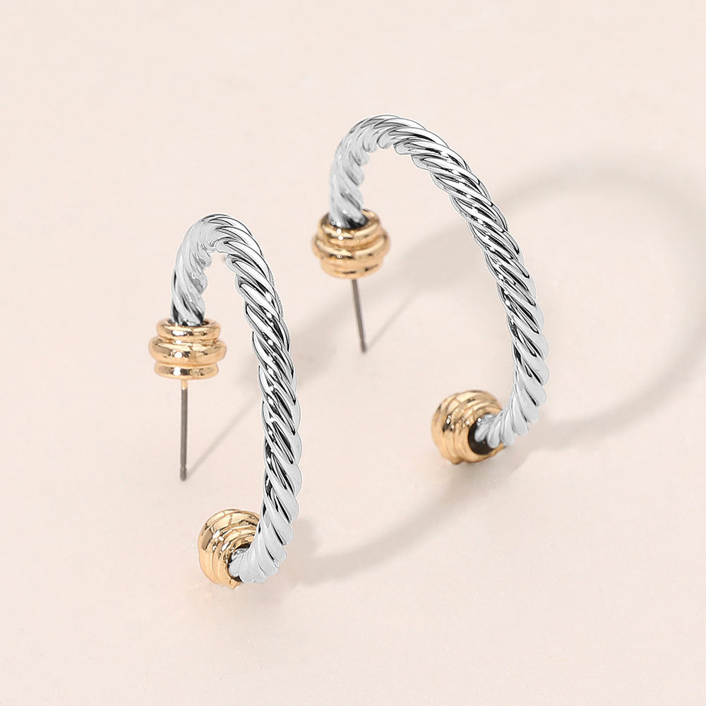 Madeline Love Clear, Rhodium Two Tone Metal Rope Hoop Earrings
